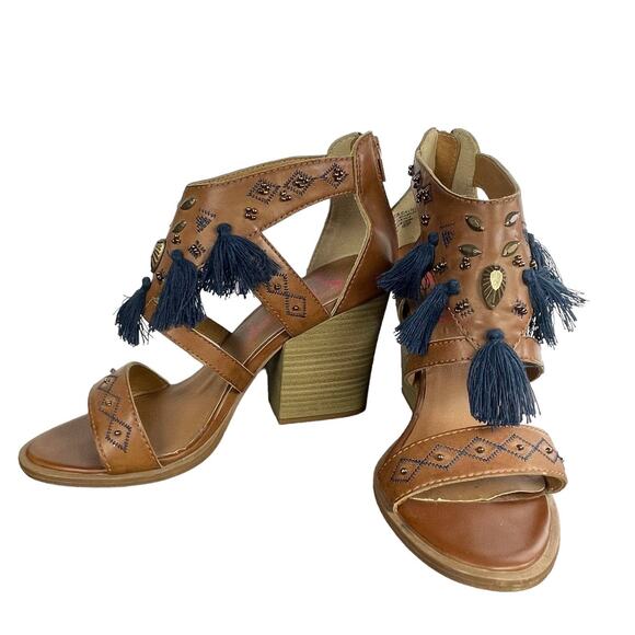 Essaouria Vegan Leather Brown Block Heel Boho Strappy Womens Shoes Jellipop sz 7 - Picture 2 of 13